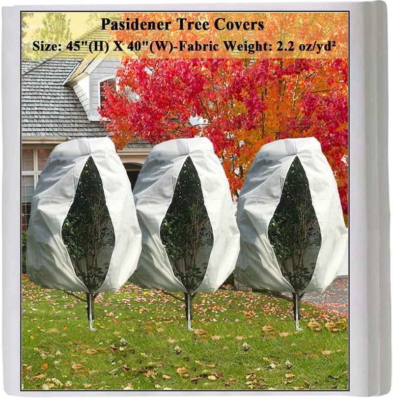 Pasidener Plant Covers Freeze Protection 3 Packs 45" x40" 2.2oz Tree Covers Frost Plant Covers Freeze Cloth for Outdoor Plants with Zipper Drawstring - Image 1